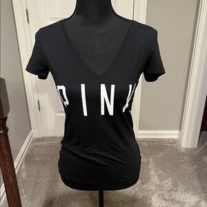 PINK Victoria's Secret Black Tee with White Lettering